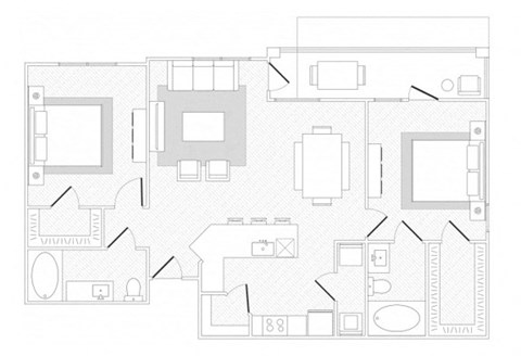 Floor plan for 2 beds, 2 baths, 1241 sqft